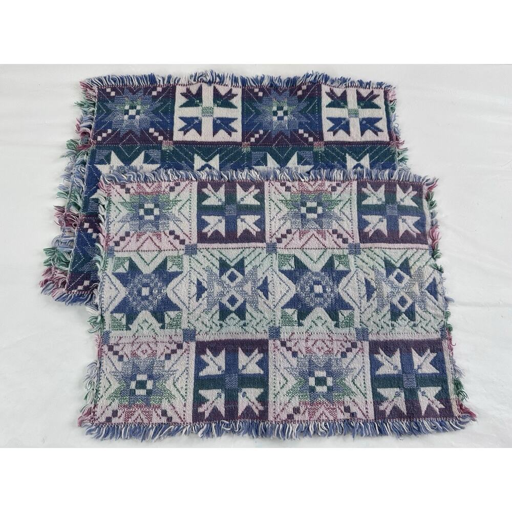 Southwestern Geometric Kilim Placemats Fringe Boho Blue Unbranded Dining Set 3